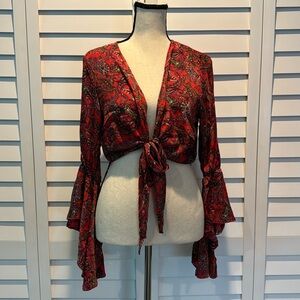 Raga NWT Parsley bell Sleeves wrap Blouse, Size M in Polyester.